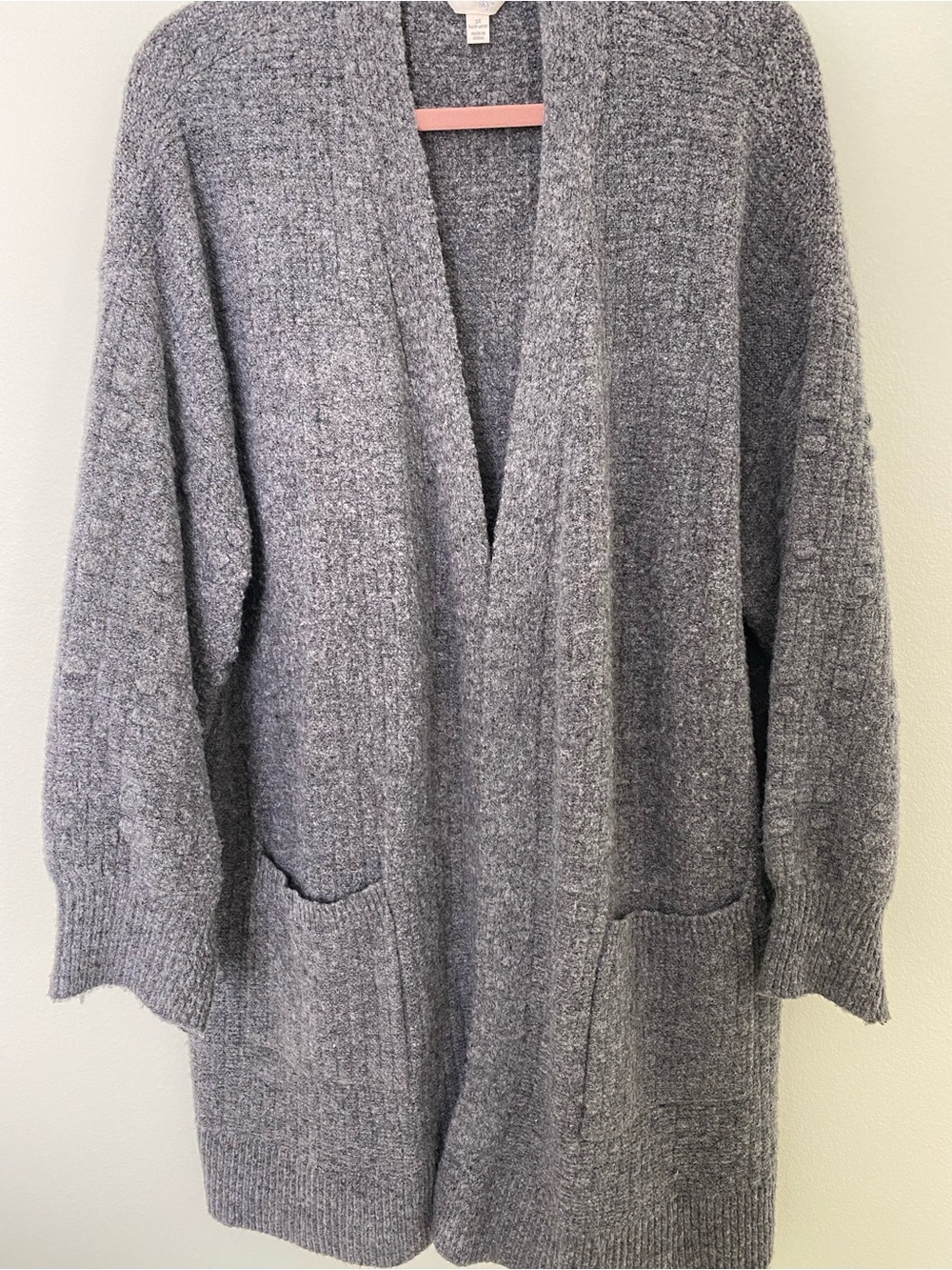 Terra & Sky Heather Gray Open Wool Cardigan with Pockets, Very Soft & Warm
